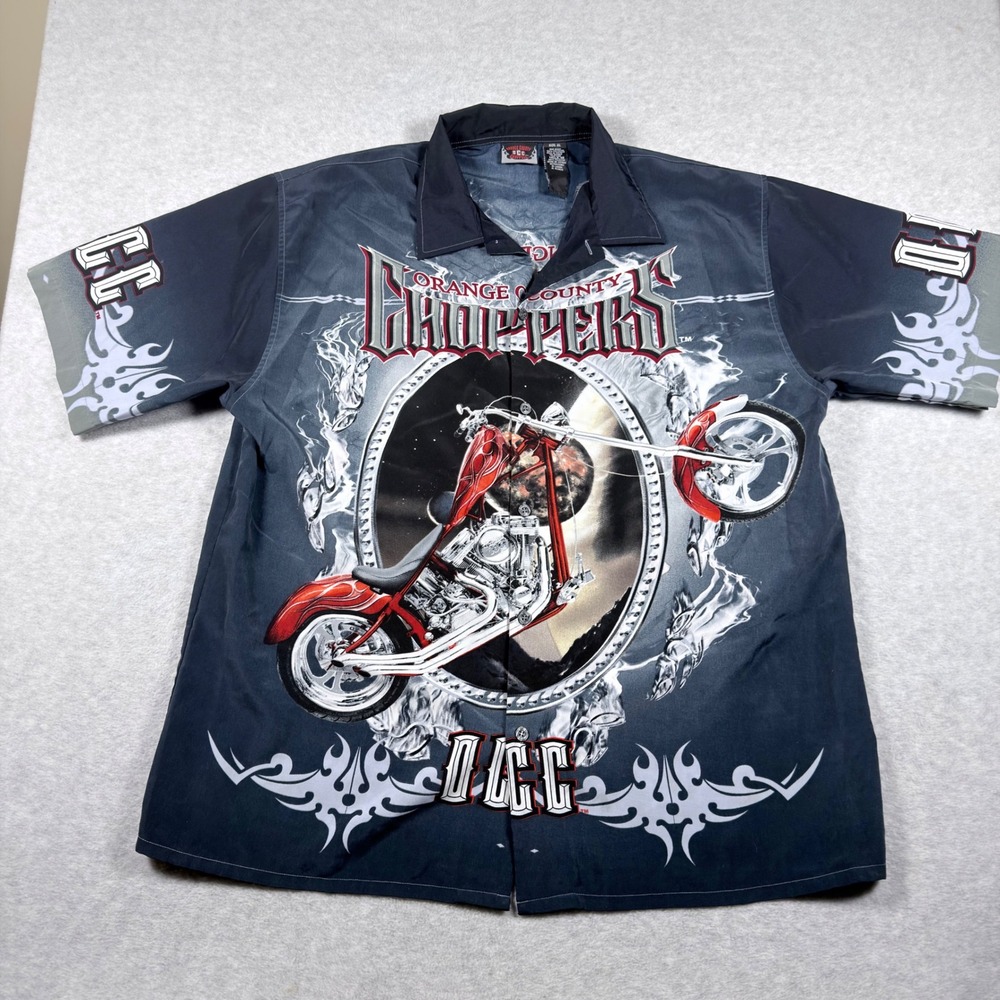 Orange County Choppers Shirt Mens XL Black Graphic Biker Button Up